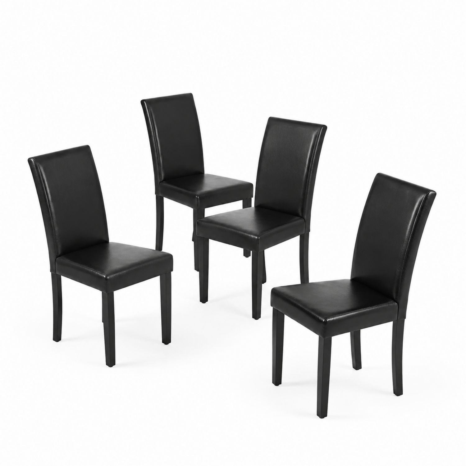 Juego de 4 sillas de comedor de madera y PU negras