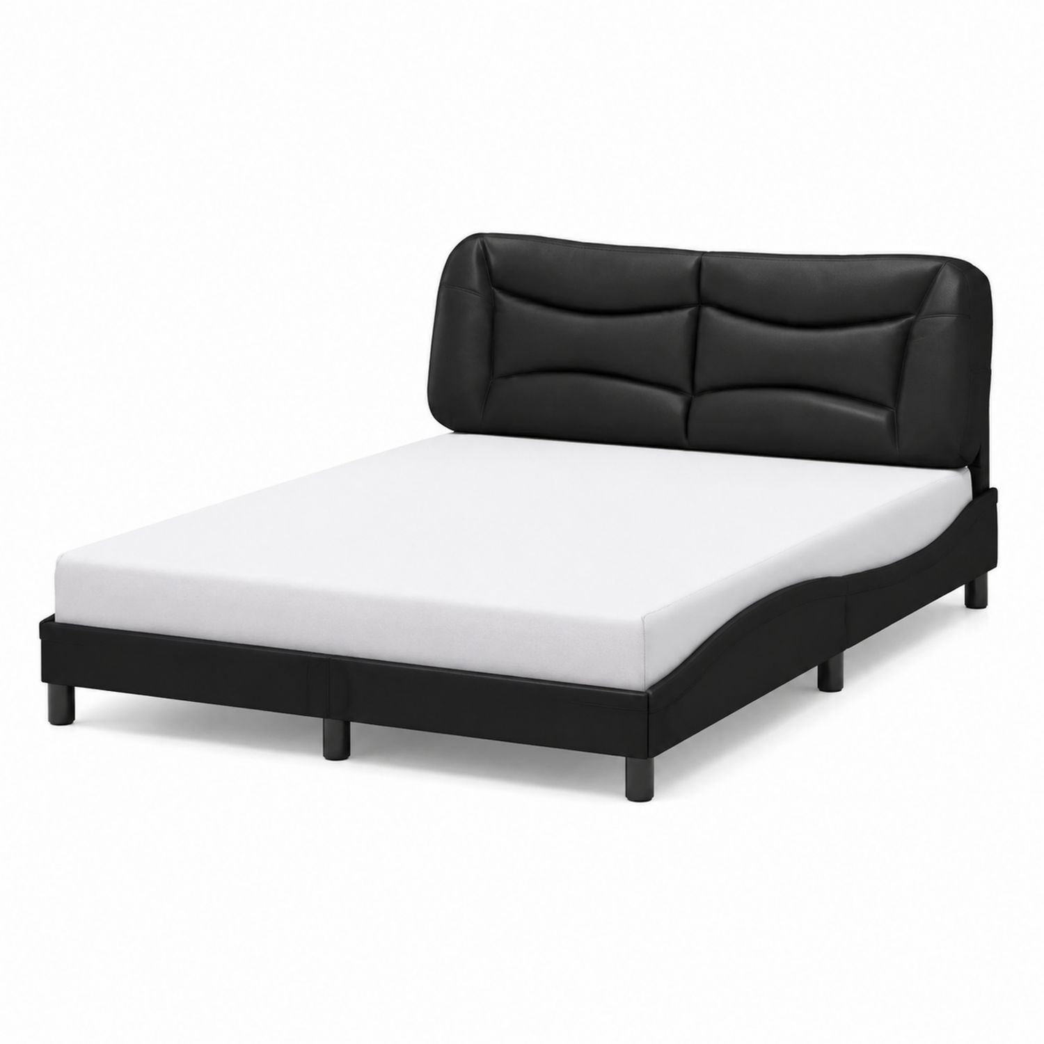 Cama de matrimonio curva con cabecero de PU negro 200x140 cm