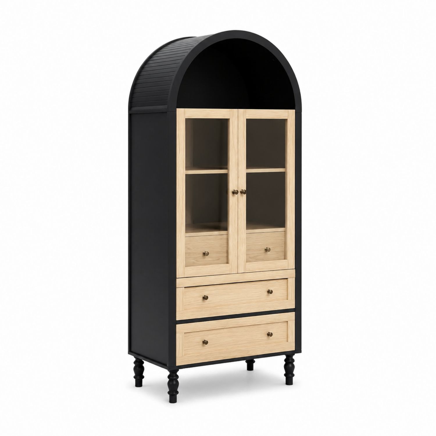 Vitrina de Metal y Roble con Puertas de Vidrio Templado, 180 cm, Negro y Natural