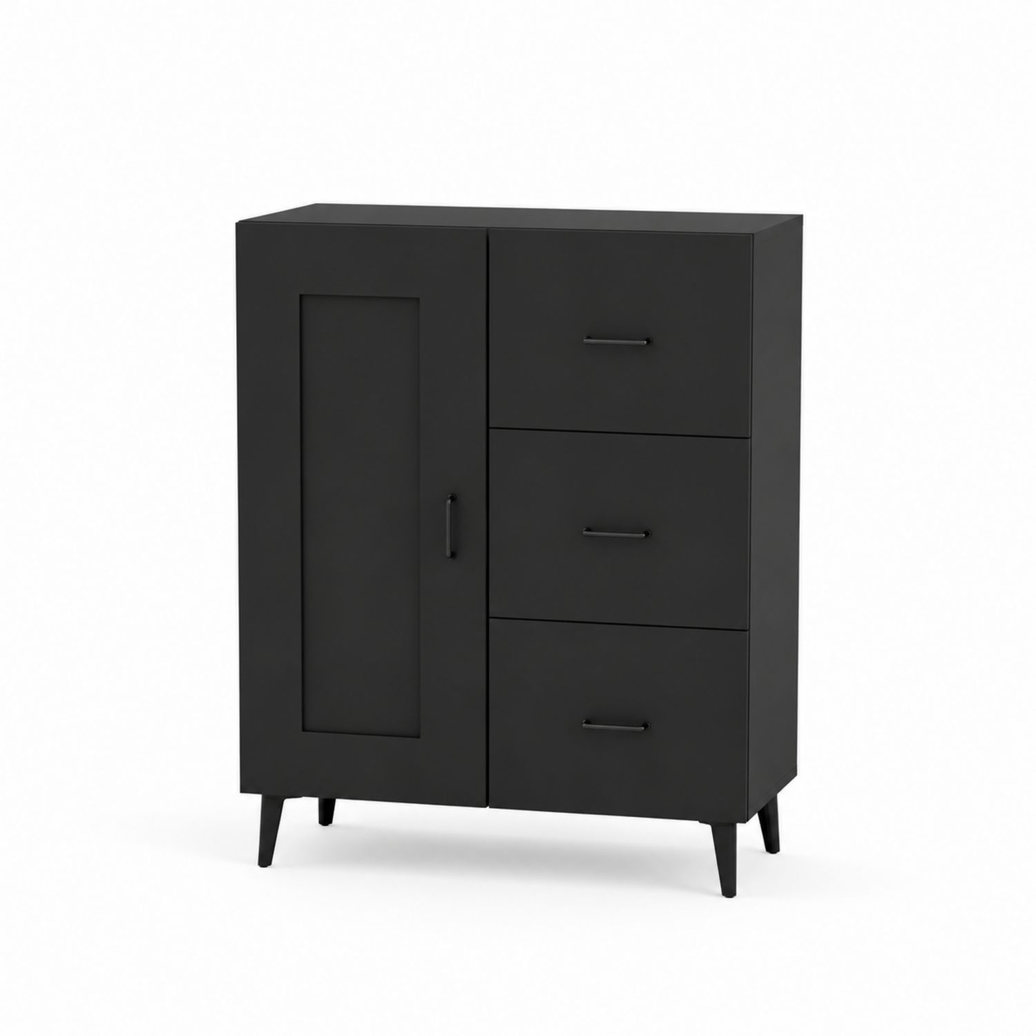 Aparador de MDF Negro con Tres Cajones y una Puerta 120x80x40 cm