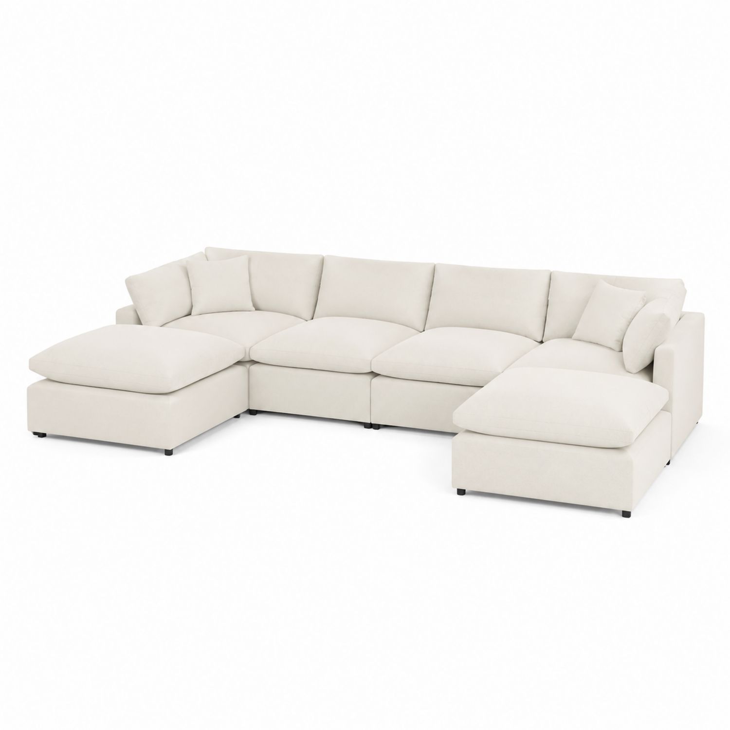 Sofá Modular en L con Chaiselongue Tela Algodón Crema