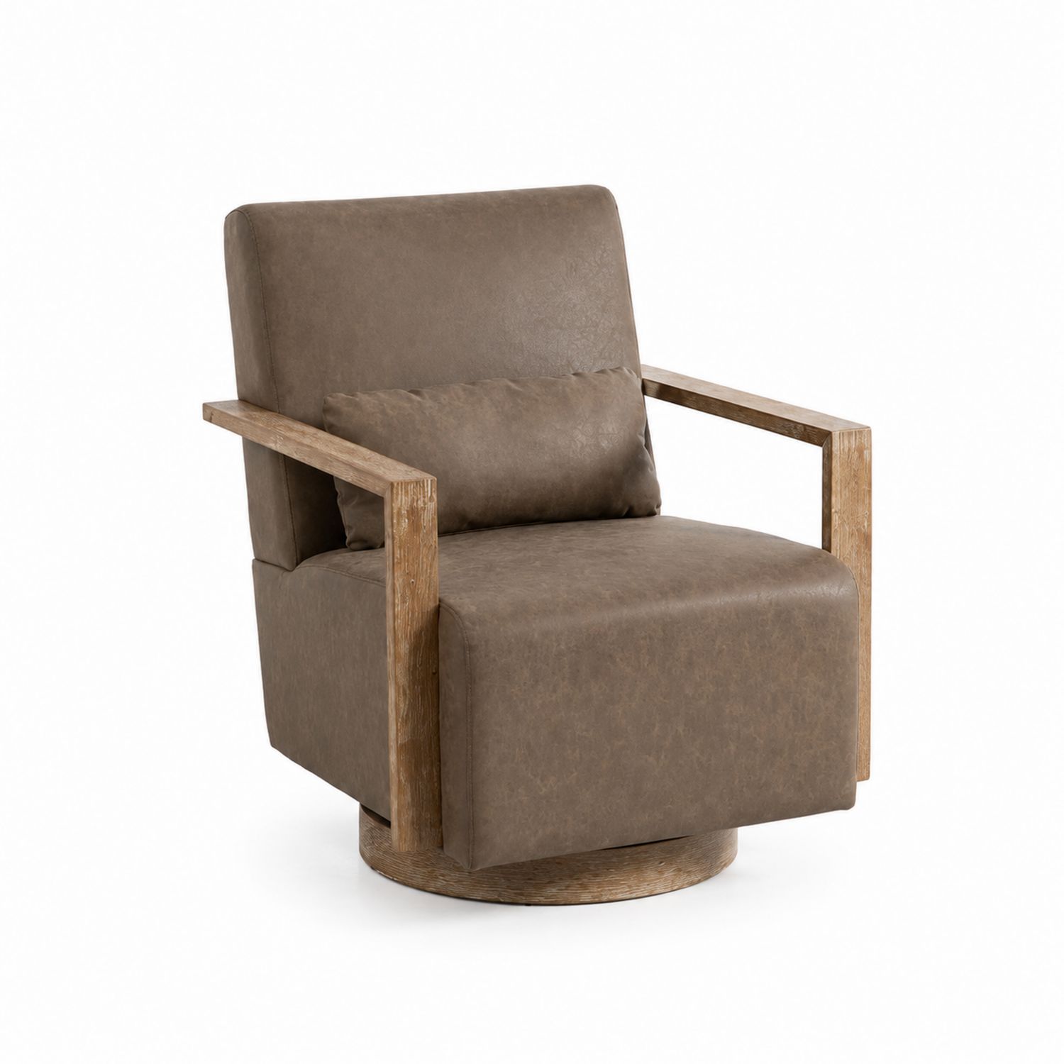 Silla Giratoria con Brazos de Madera y Cuero Sintético Marrón