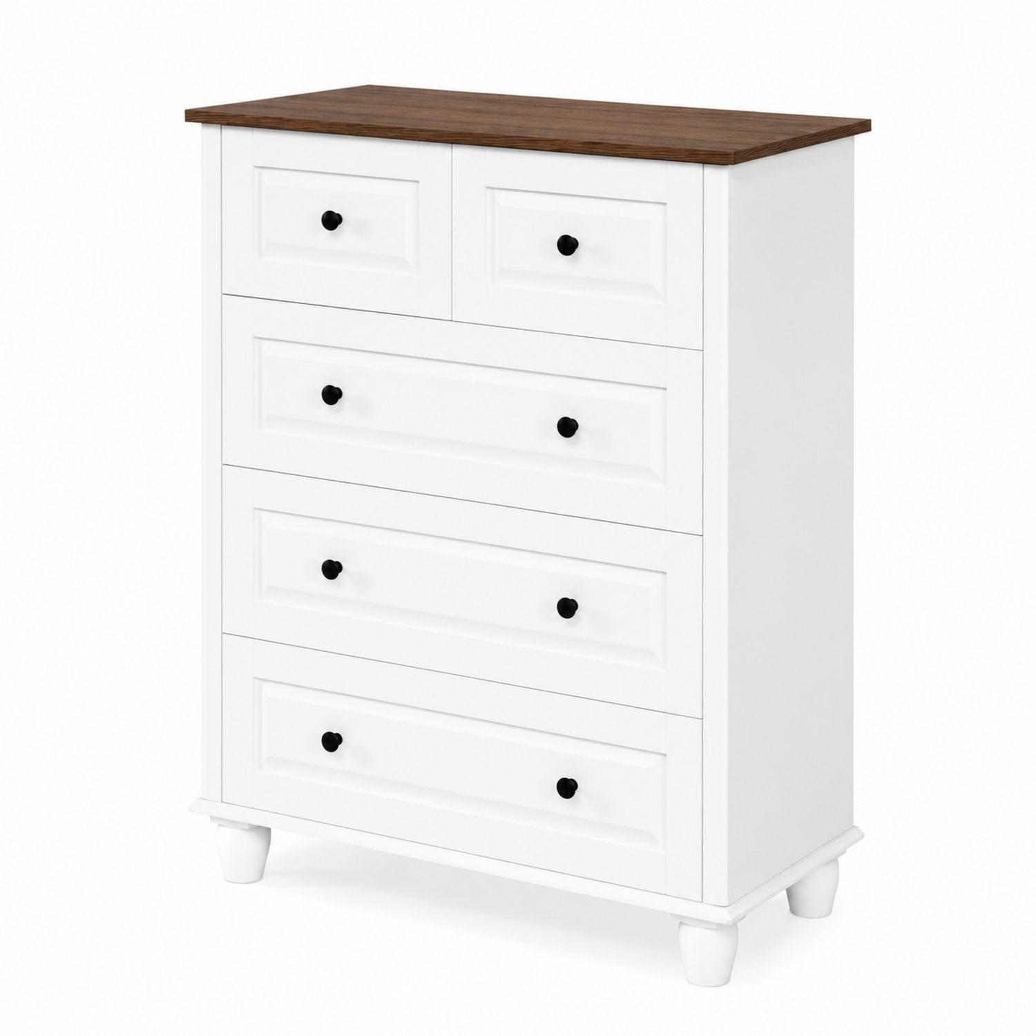 Cajonera de MDF Blanco y Madera Nogal con Cinco Cajones