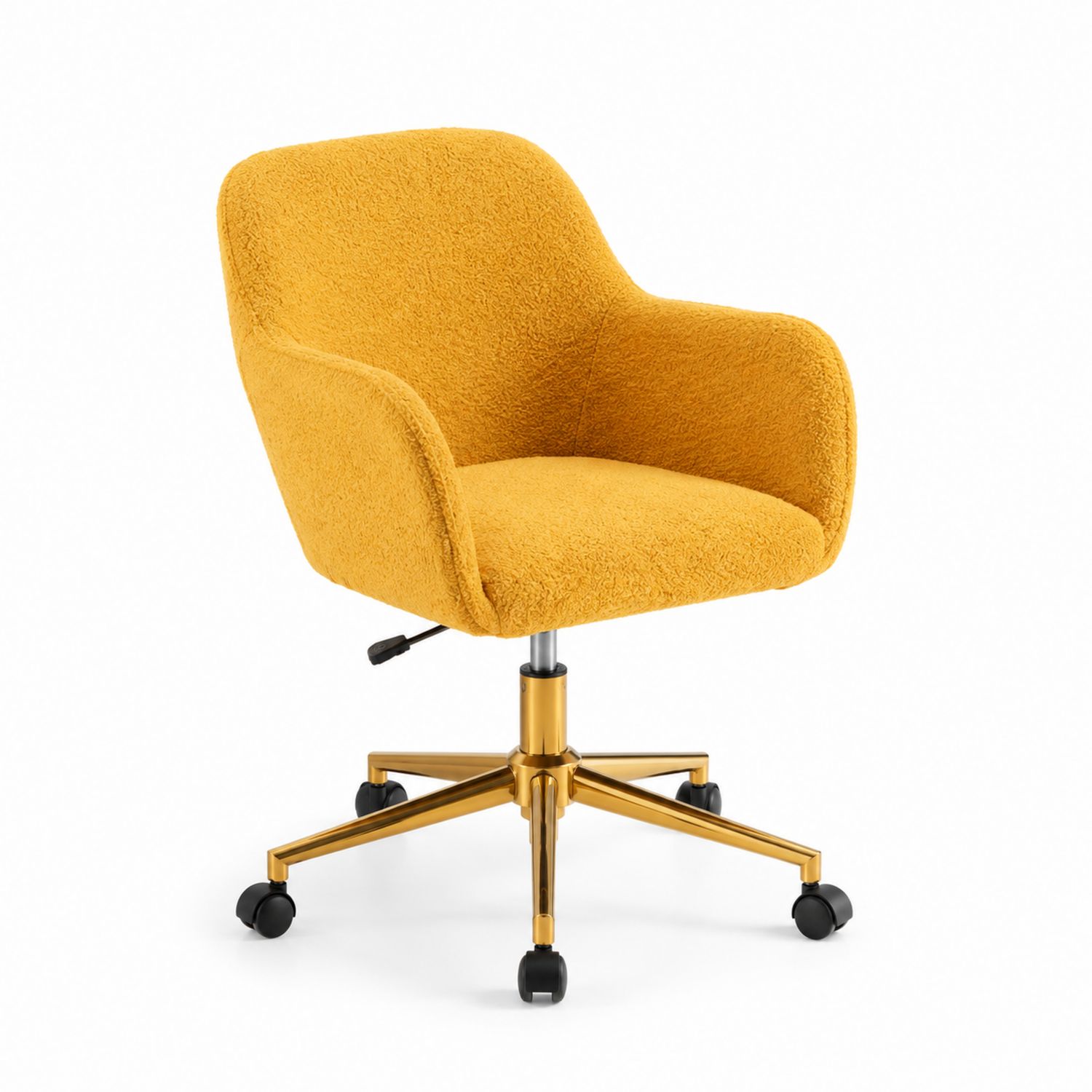 Silla de Oficina de Tela Rizada Amarilla con Base de Acero