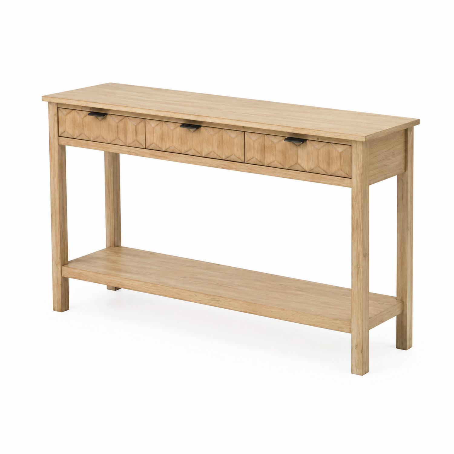 Mesa consola de madera de roble maciza con cajones y repisa inferior