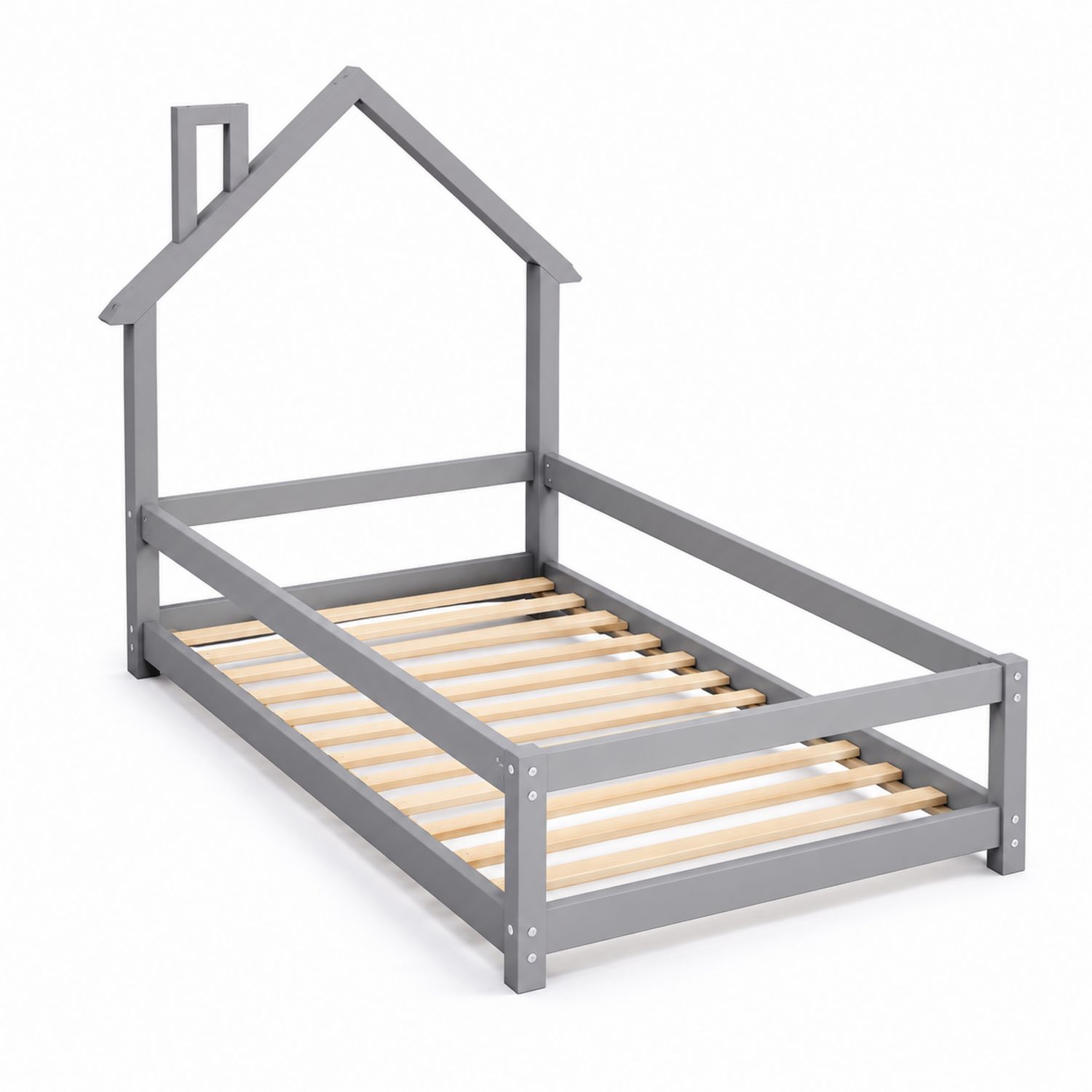 Cama infantil con estructura de madera gris