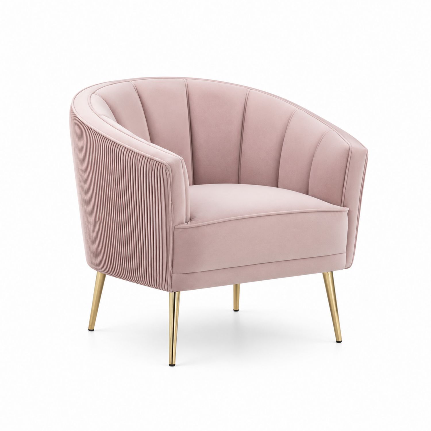 Silla de terciopelo rosa con patas de metal dorado