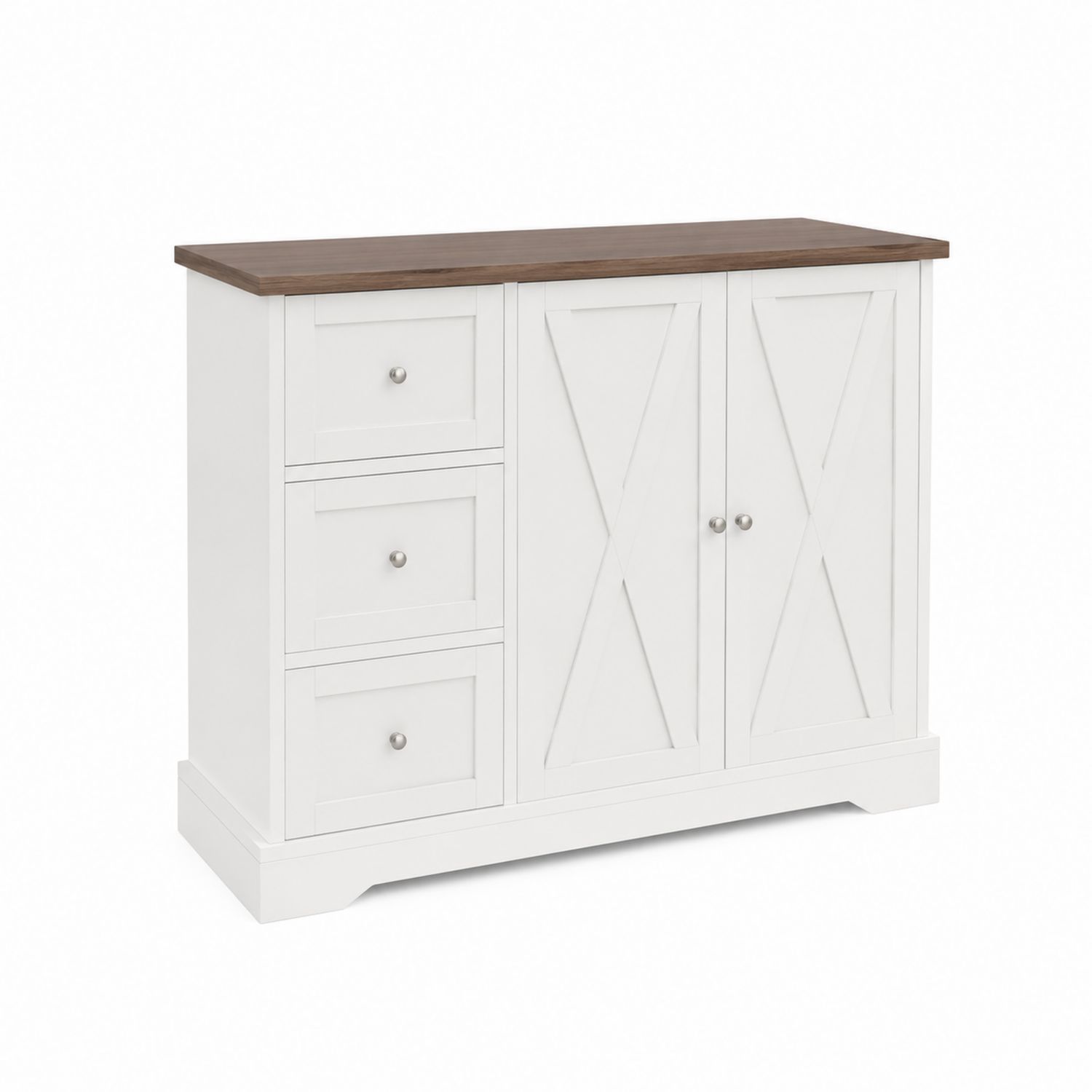 Aparador de MDF Blanco con Encimera de Roble y 3 Cajones