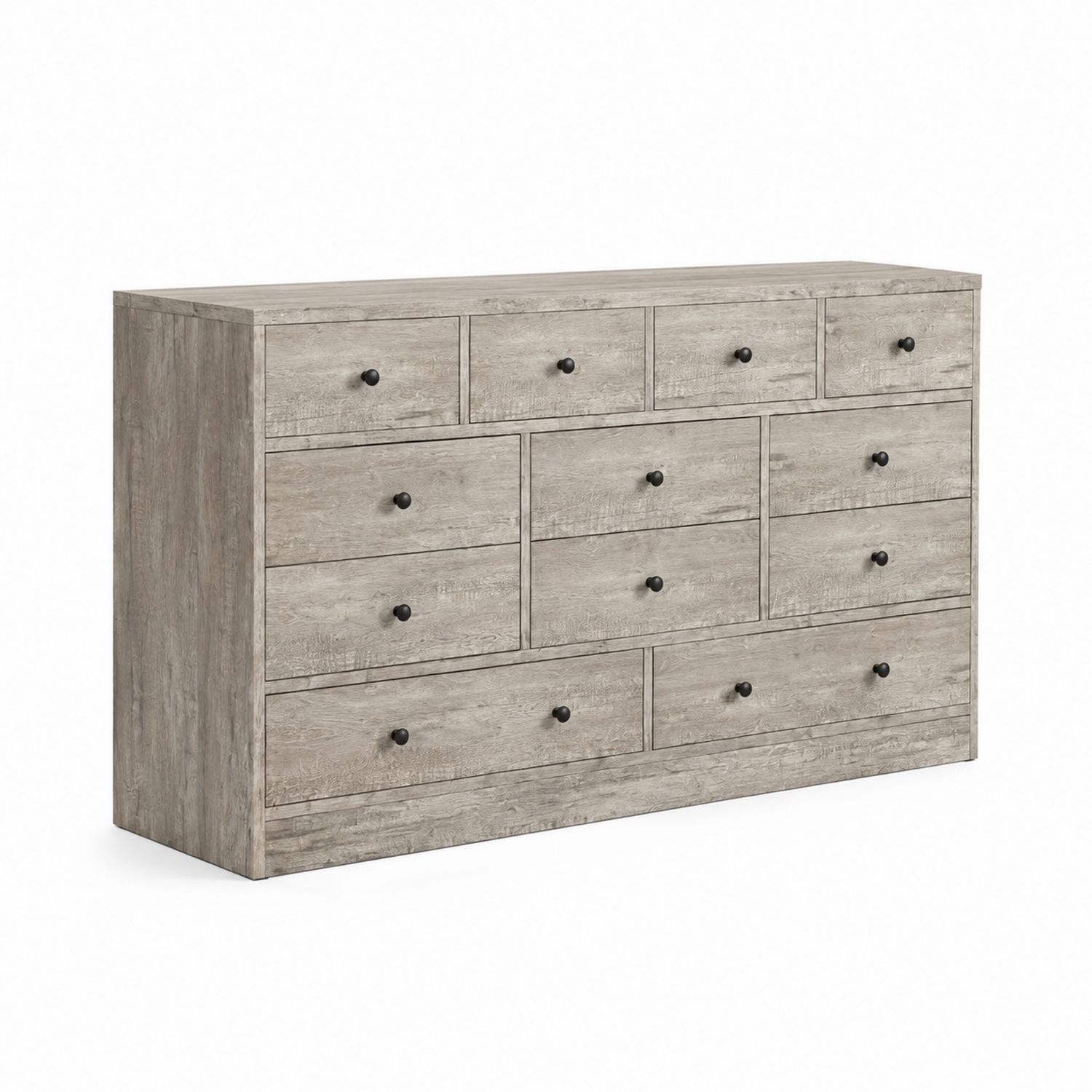 Cómoda de madera con 12 cajones y tiradores de metal color Gris 120x85x40 cm