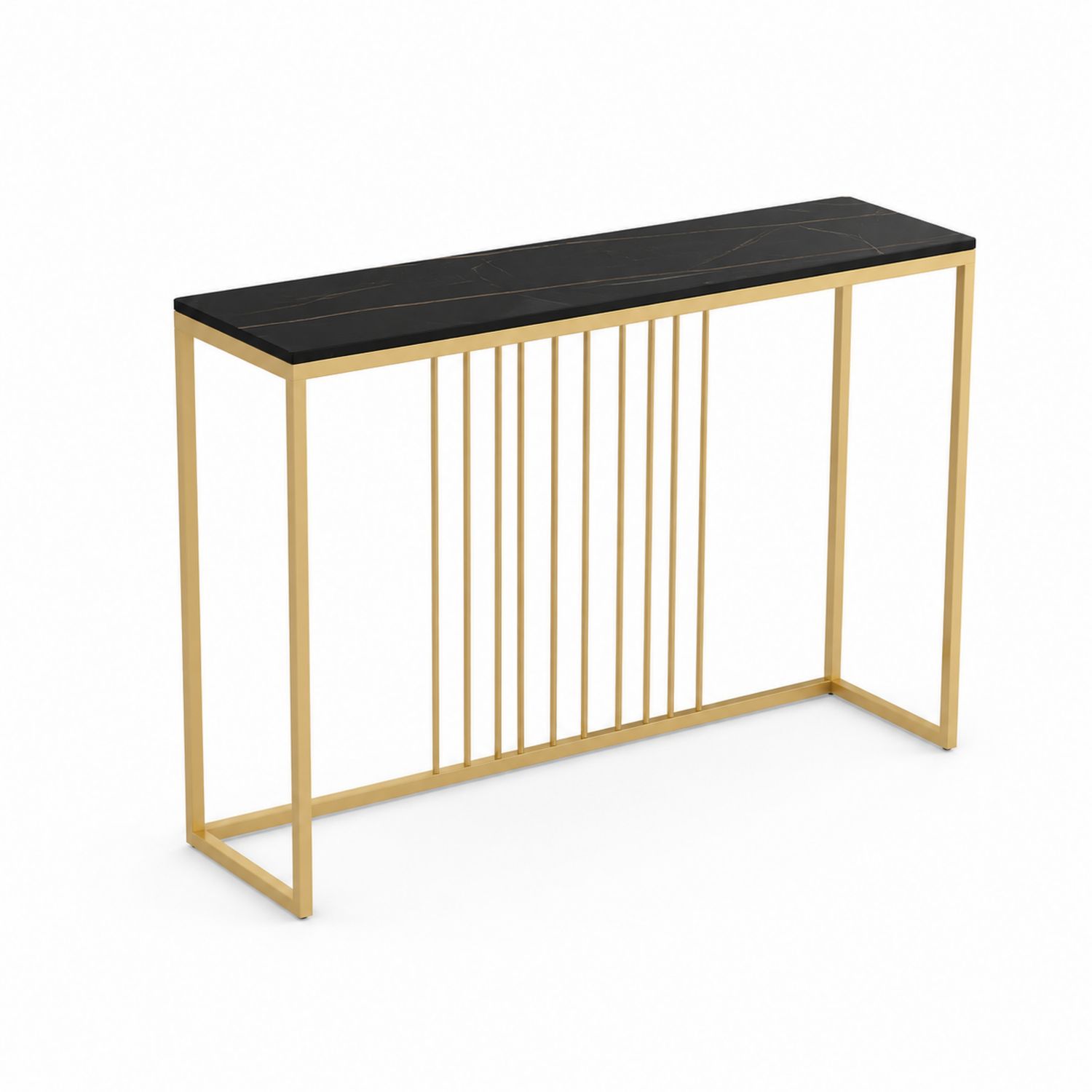Mesa consola de mármol negro y metal dorado 120x30x80 cm