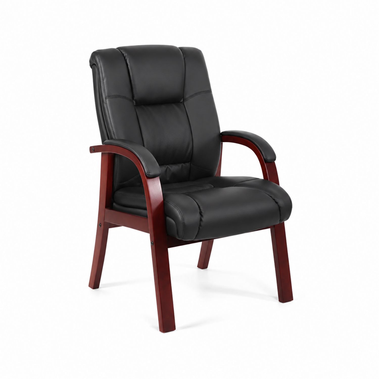 Silla de oficina de cuero PU negro con estructura de madera