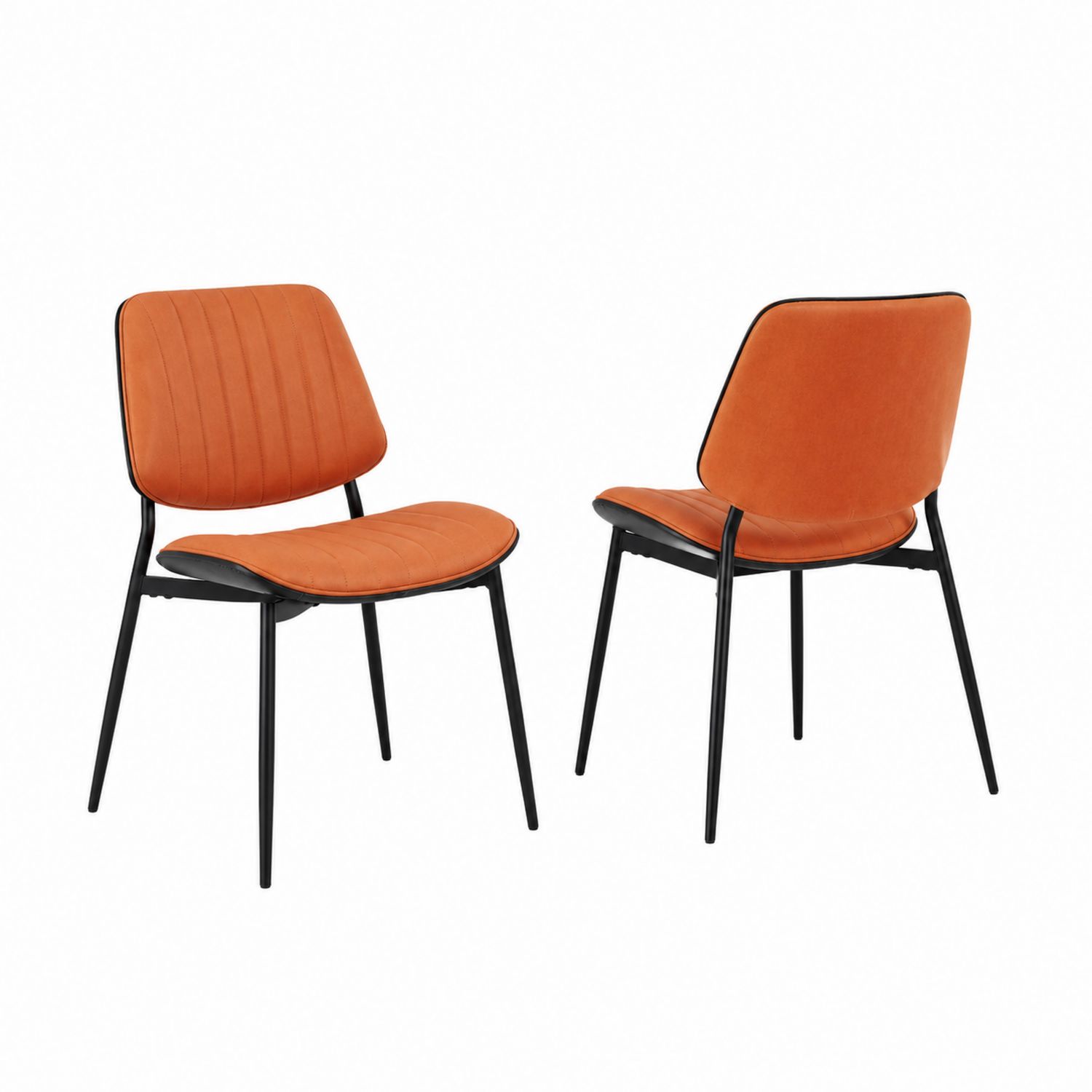 Sillas de comedor de tela naranja con estructura de metal negro, juego de 2