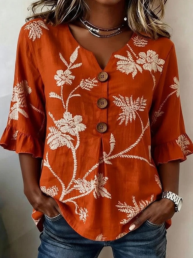 Women'S Floral Art Printed Casual Top