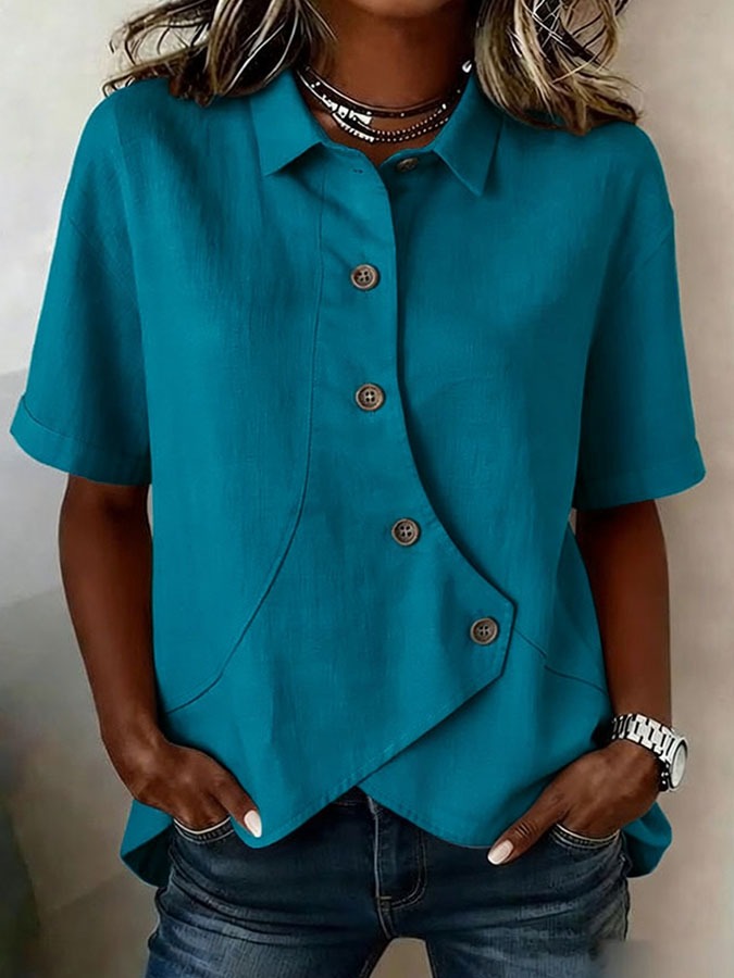 Women'S Cotton And Linen Solid Color Multi-Color Artistic Casual Top