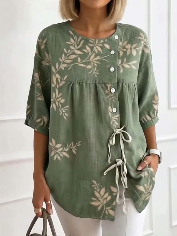 Women'S Casual Floral Print Cotton Linen Top
