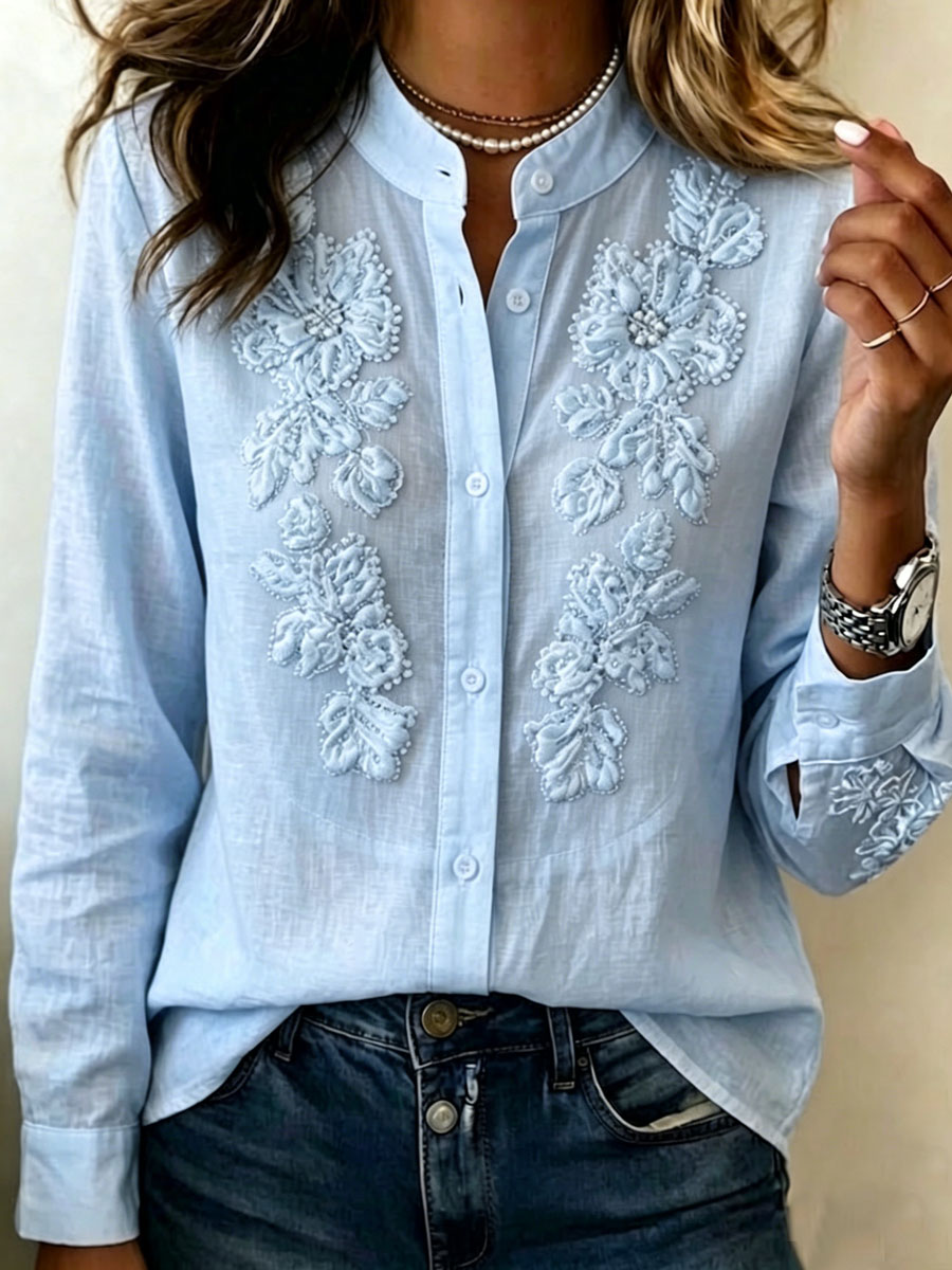 Women'S Casual Floral Print Cotton Linen Top