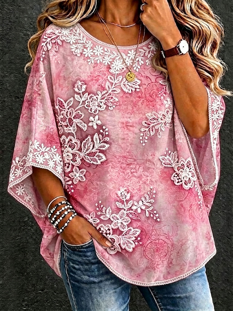 Women'S Cotton And Linen Floral Casual Vacation Top