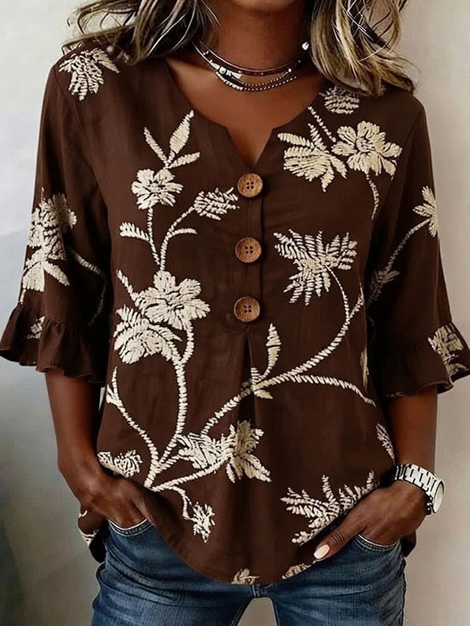 Women'S Floral Art Printed Casual Top