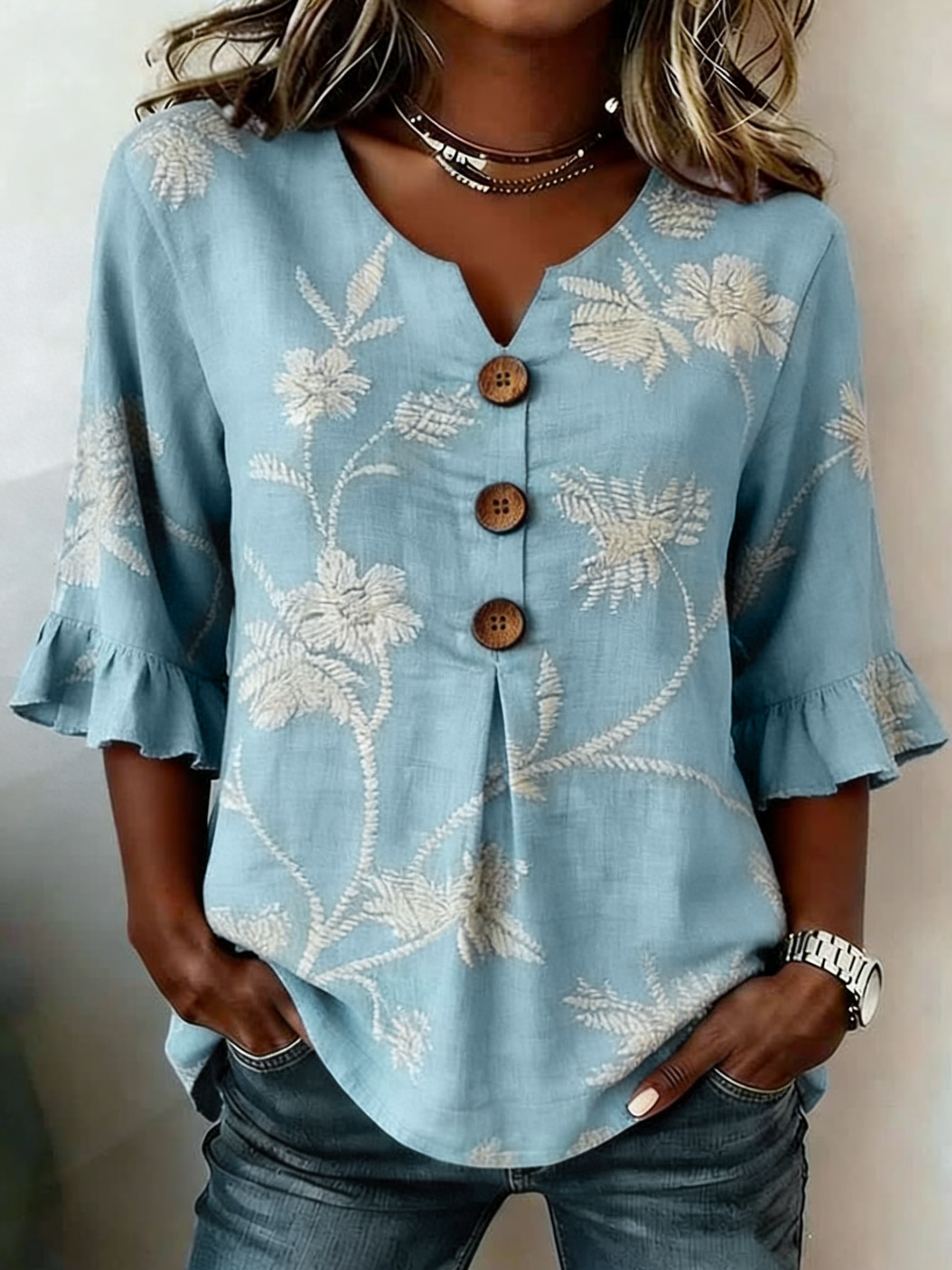 Women'S Floral Art Printed Casual Top