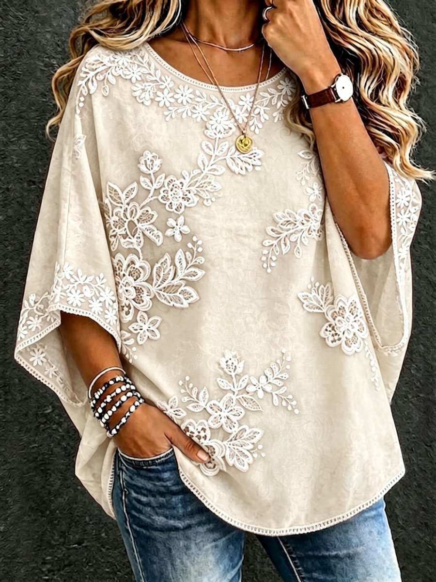 Women'S Cotton And Linen Floral Casual Vacation Top