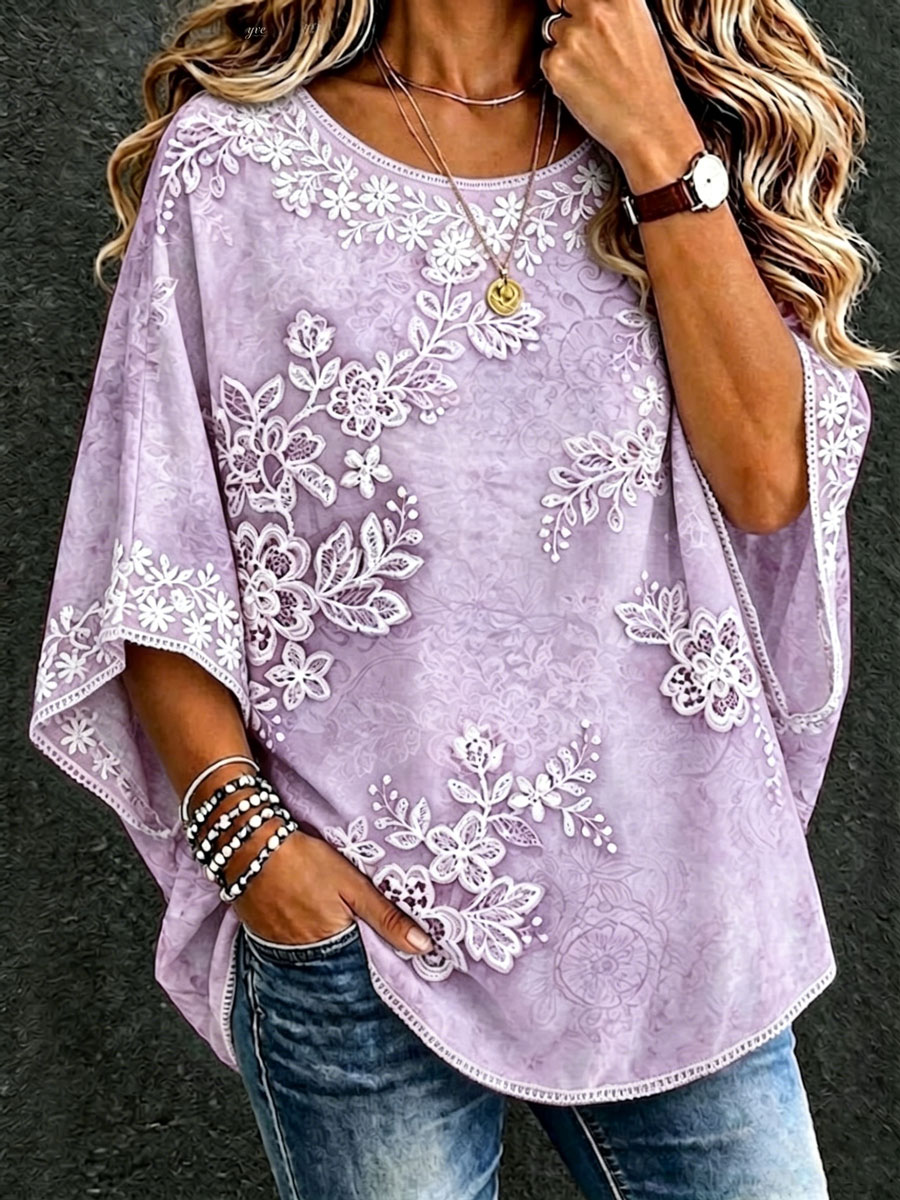 Women'S Cotton And Linen Floral Casual Vacation Top