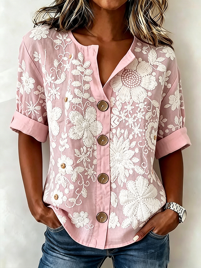 Women's Casual Short-Sleeve Cotton-Linen Top