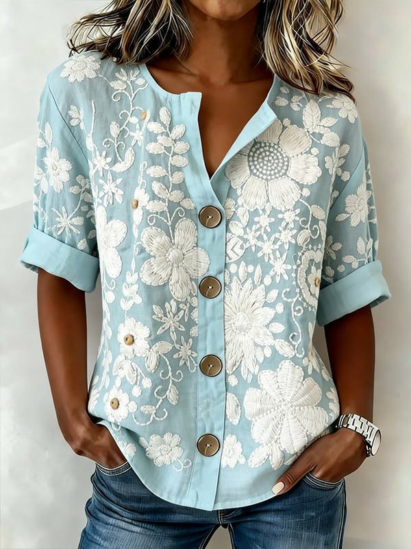 Women's Casual Short-Sleeve Cotton-Linen Top