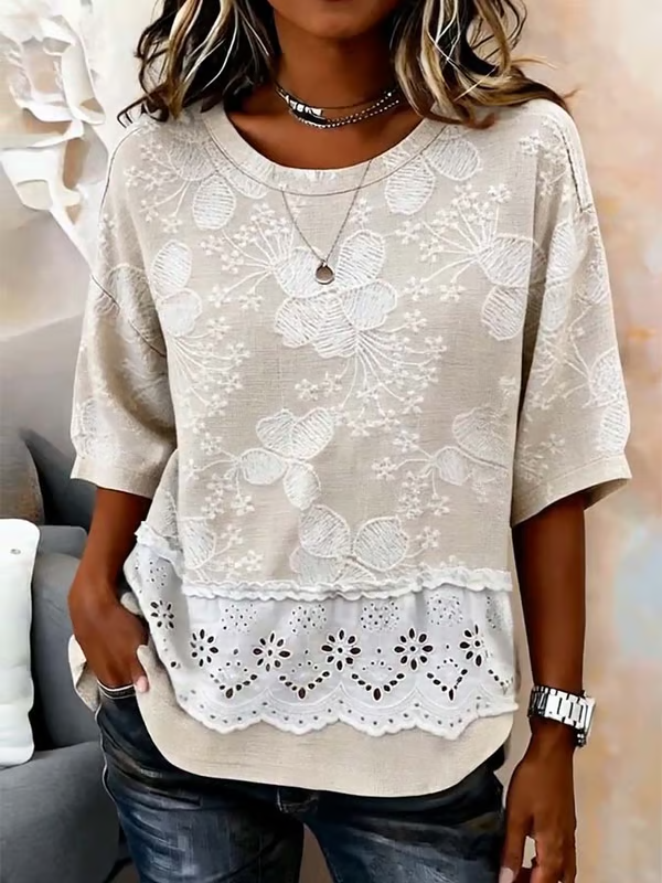 Women's Plant Flower Lace Splicing Top