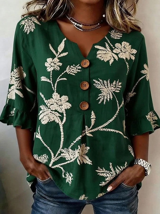 Women'S Floral Art Printed Casual Top