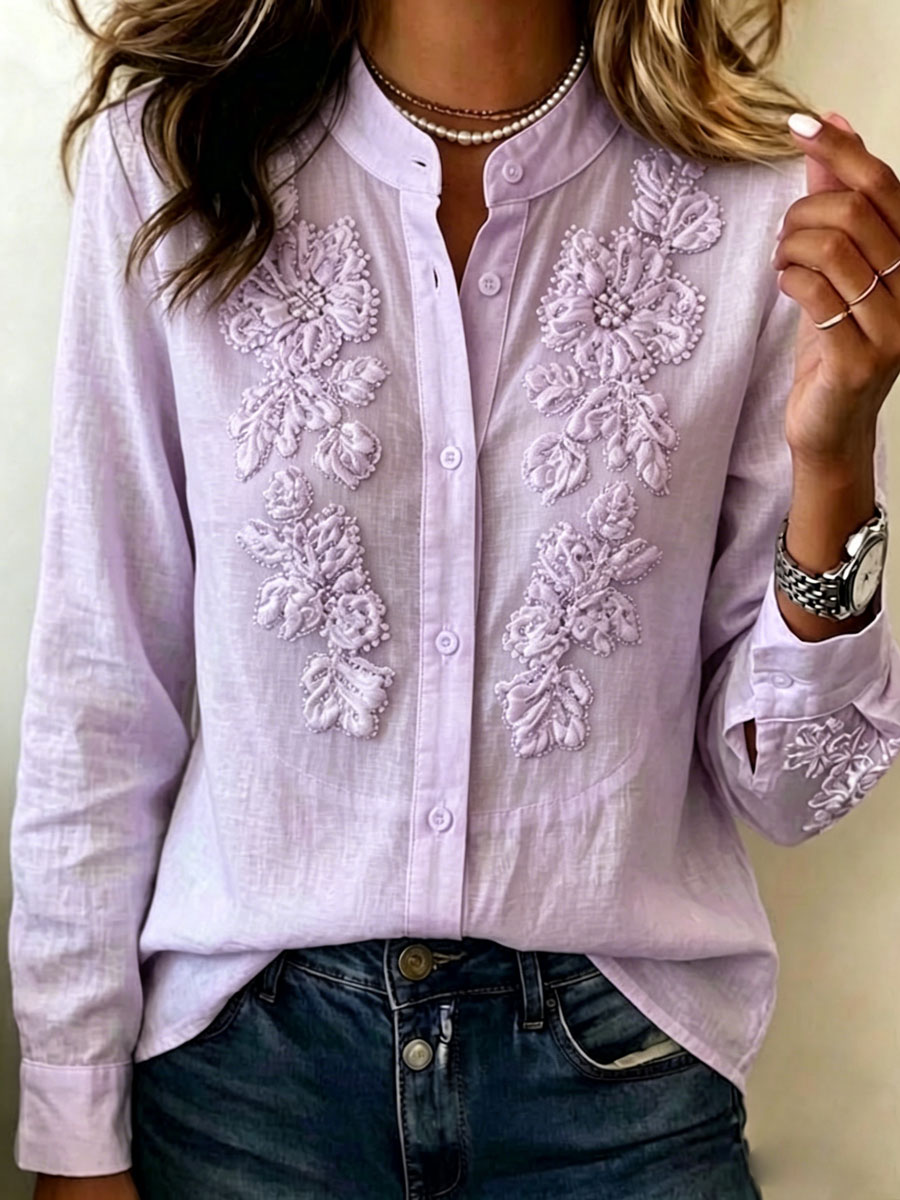 Women'S Casual Floral Print Cotton Linen Top