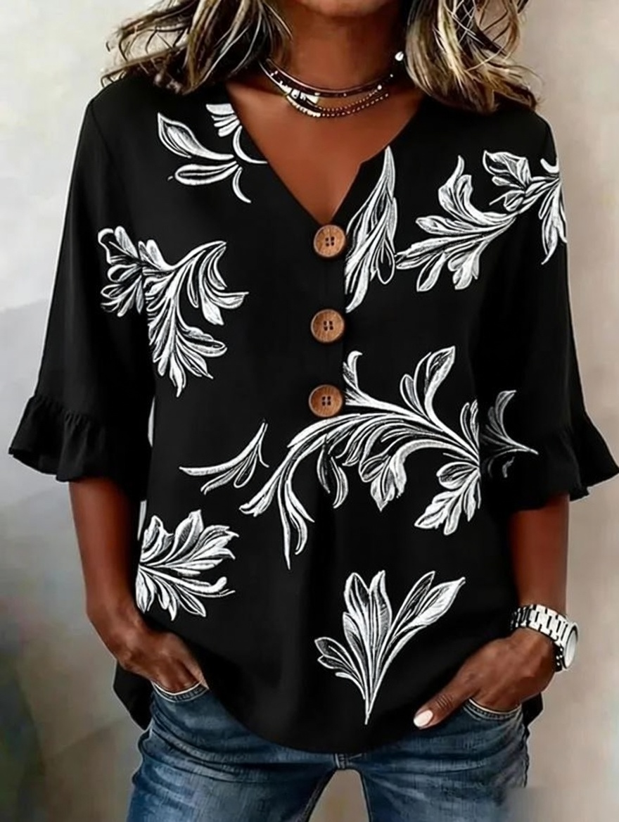 Women'S Floral Art Printed Casual Top
