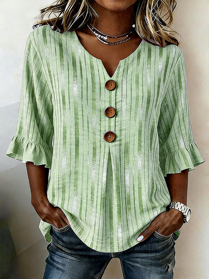 Women's Casual Retro Striped Cotton Linen Shirt