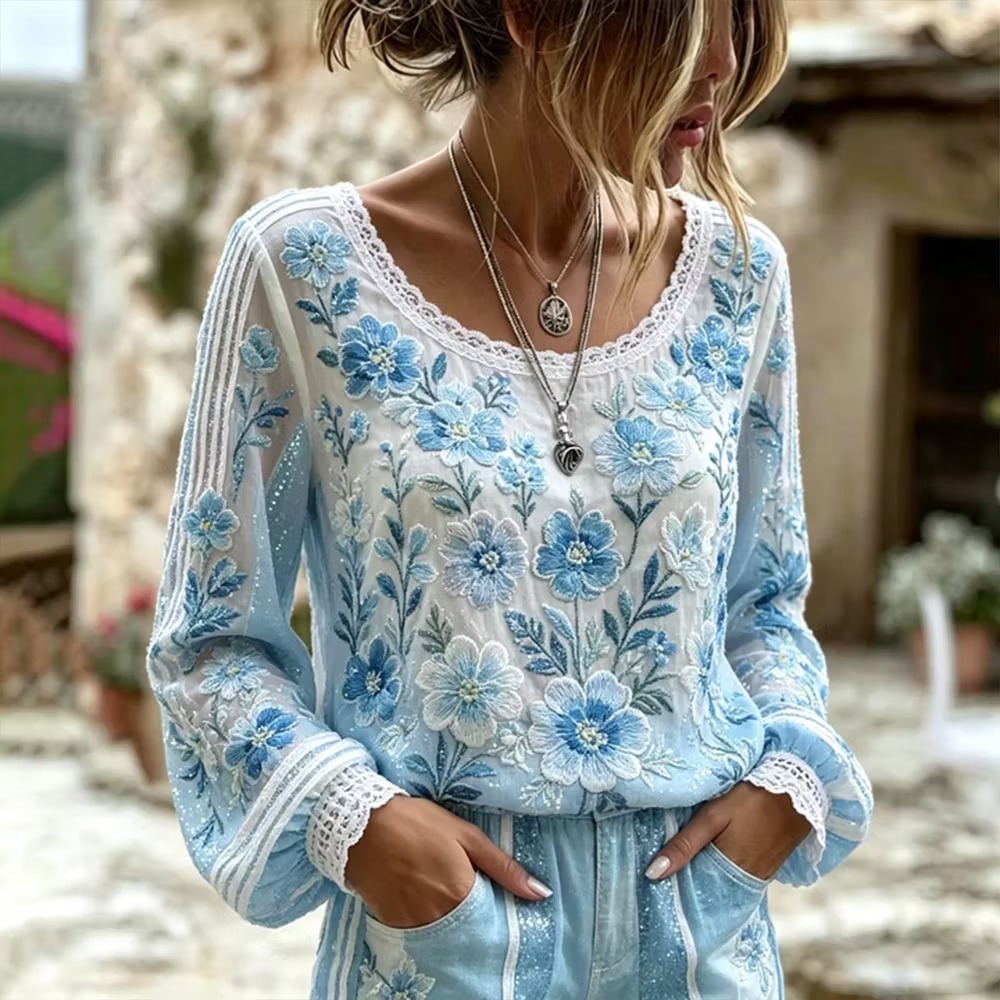 Women's Vintage Floral Breast Cancer Print Top
