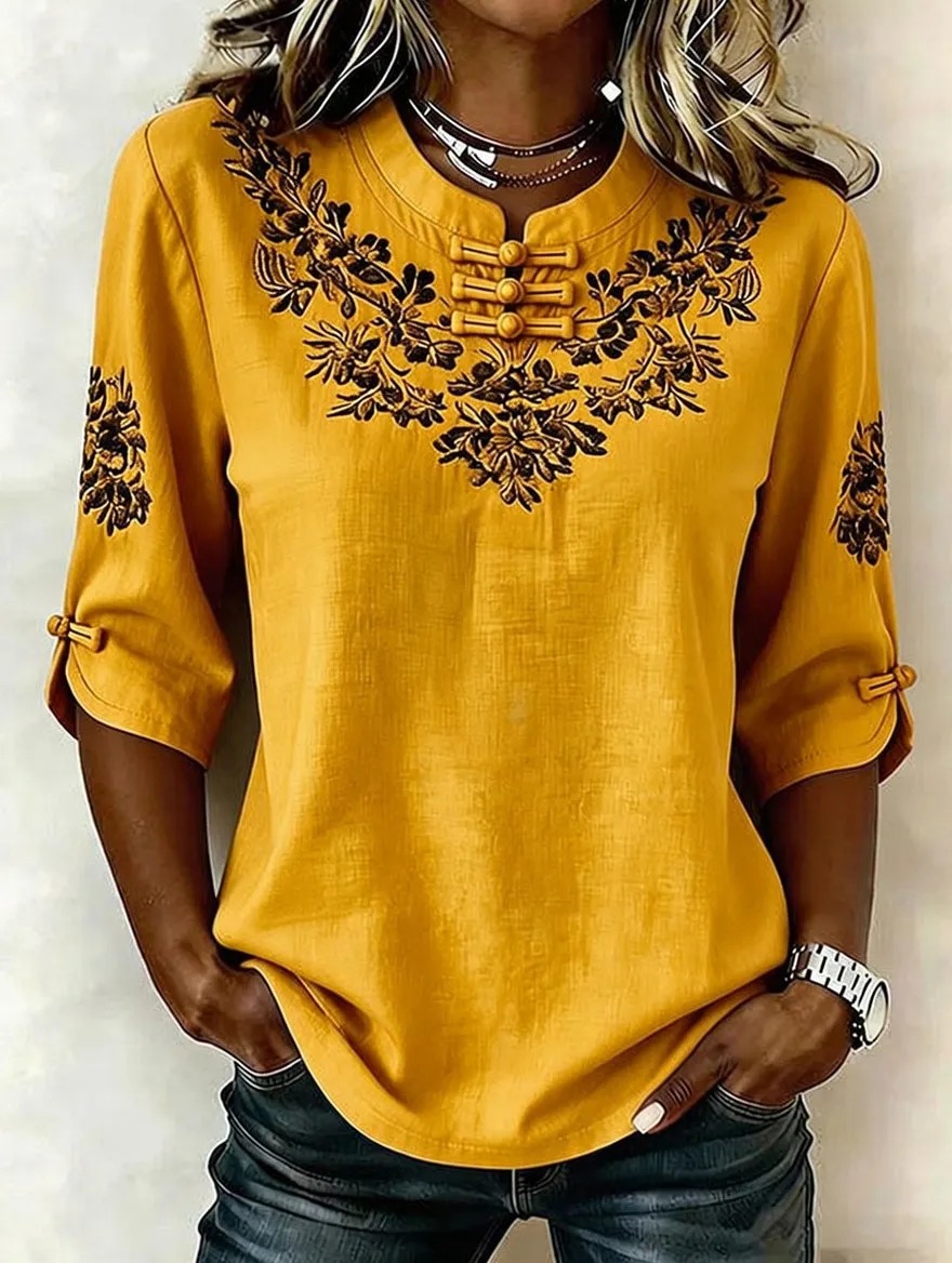 Women'S Floral Art Printed Casual Top