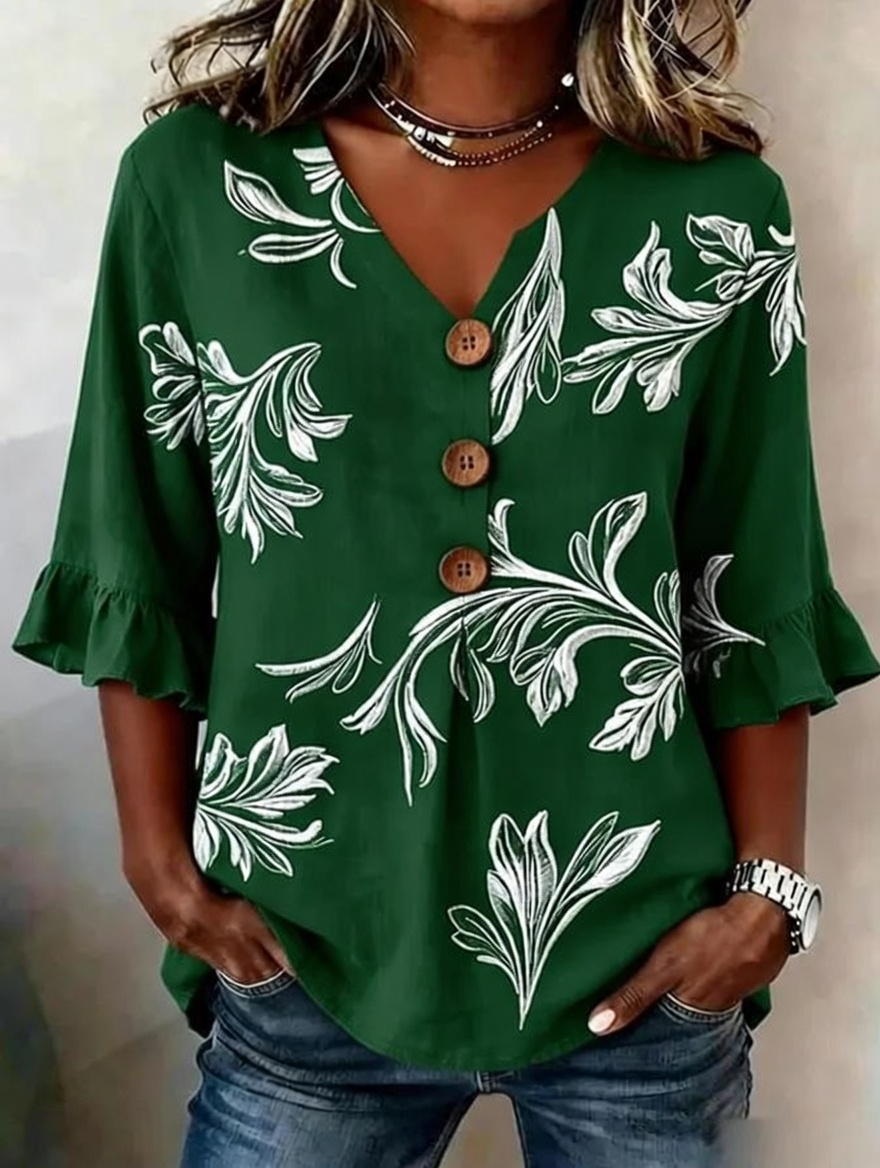 Women'S Floral Art Printed Casual Top