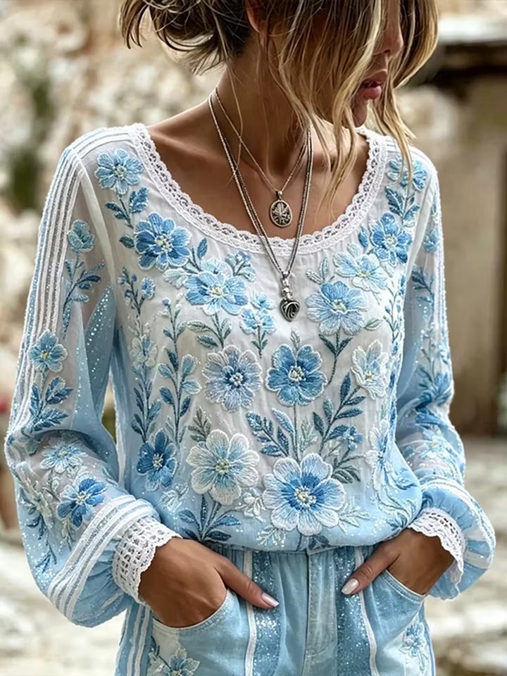 Women's Vintage Floral Breast Cancer Print Top
