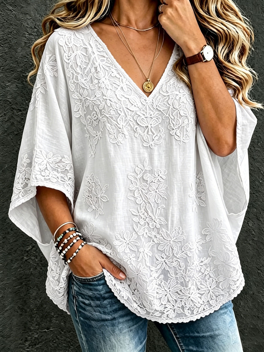 Women'S Cotton And Linen Floral Casual Vacation Top