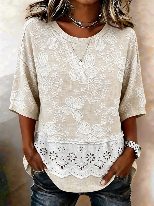 Women's Plant Flower Lace Splicing Top