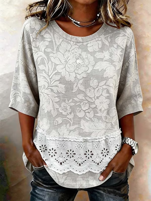 Women's Plant Flower Lace Splicing Top
