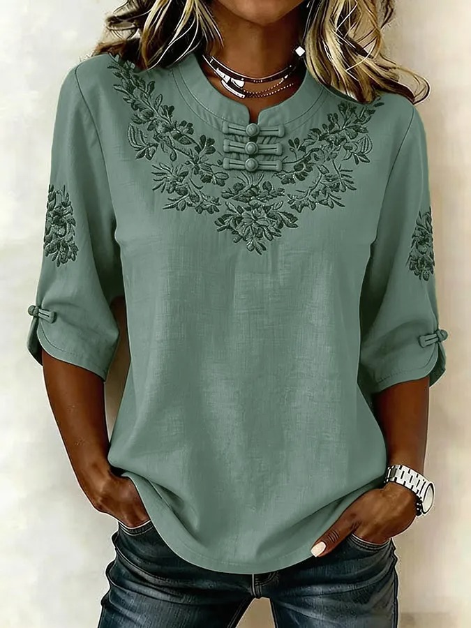 Women'S Floral Art Printed Casual Top