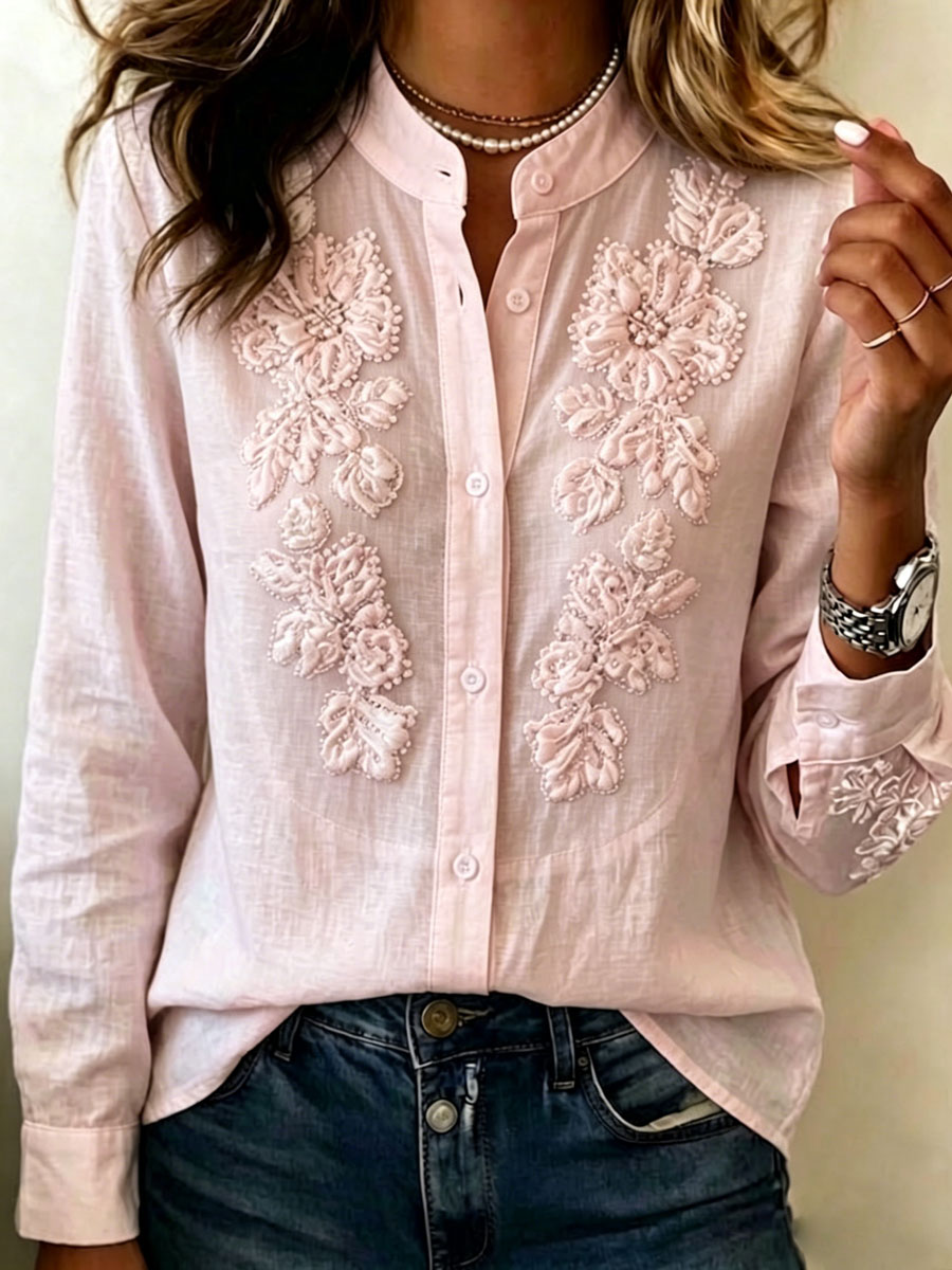 Women'S Casual Floral Print Cotton Linen Top