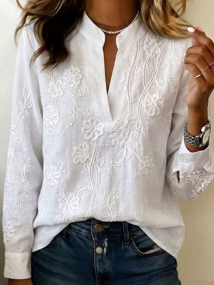 Women'S Casual Floral Print Cotton Linen Top