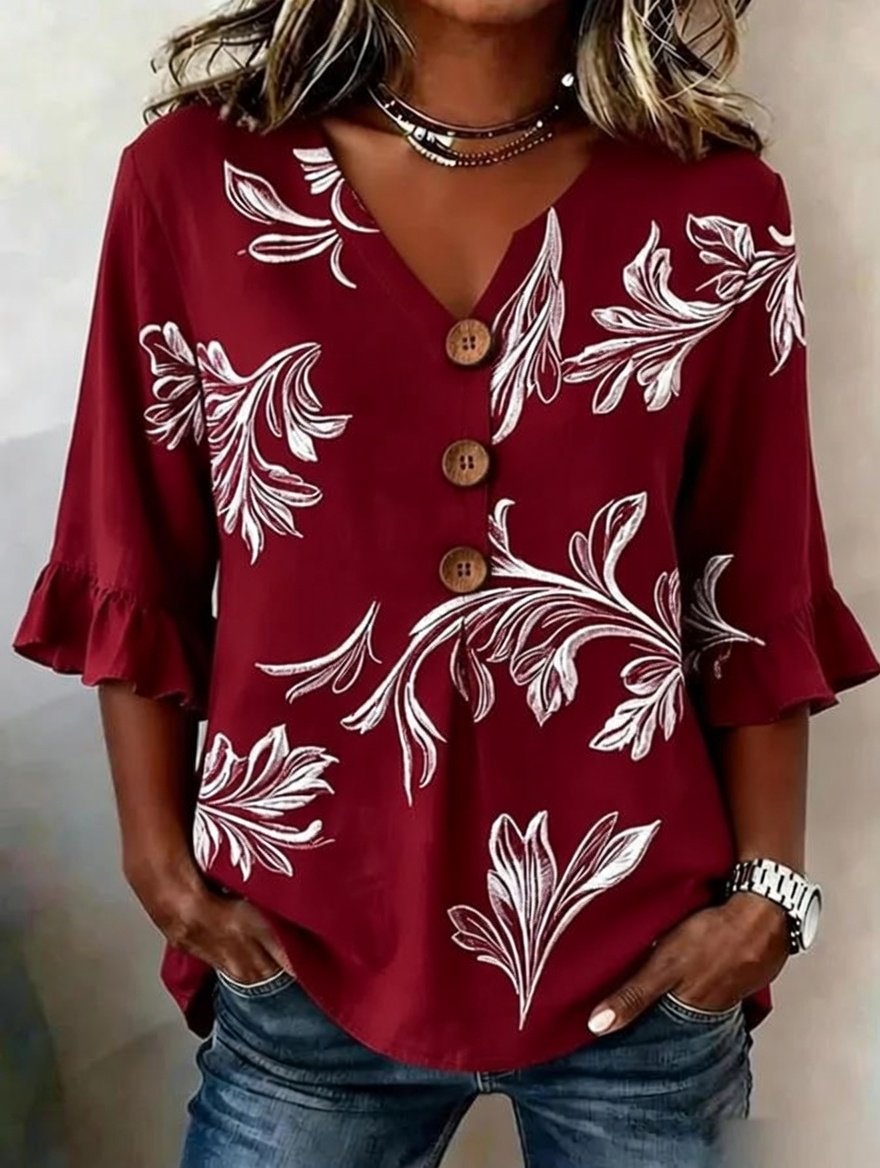 Women'S Floral Art Printed Casual Top