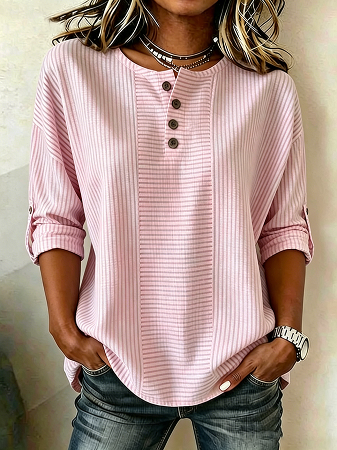Women'S Cotton And Linen Striped Shirt