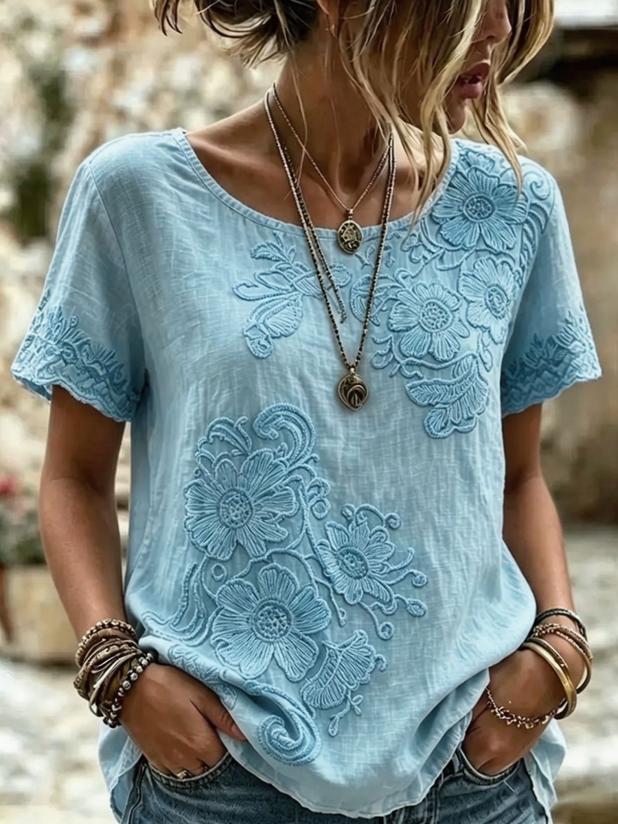 Women's White Floral Print Short Sleeve Shirt