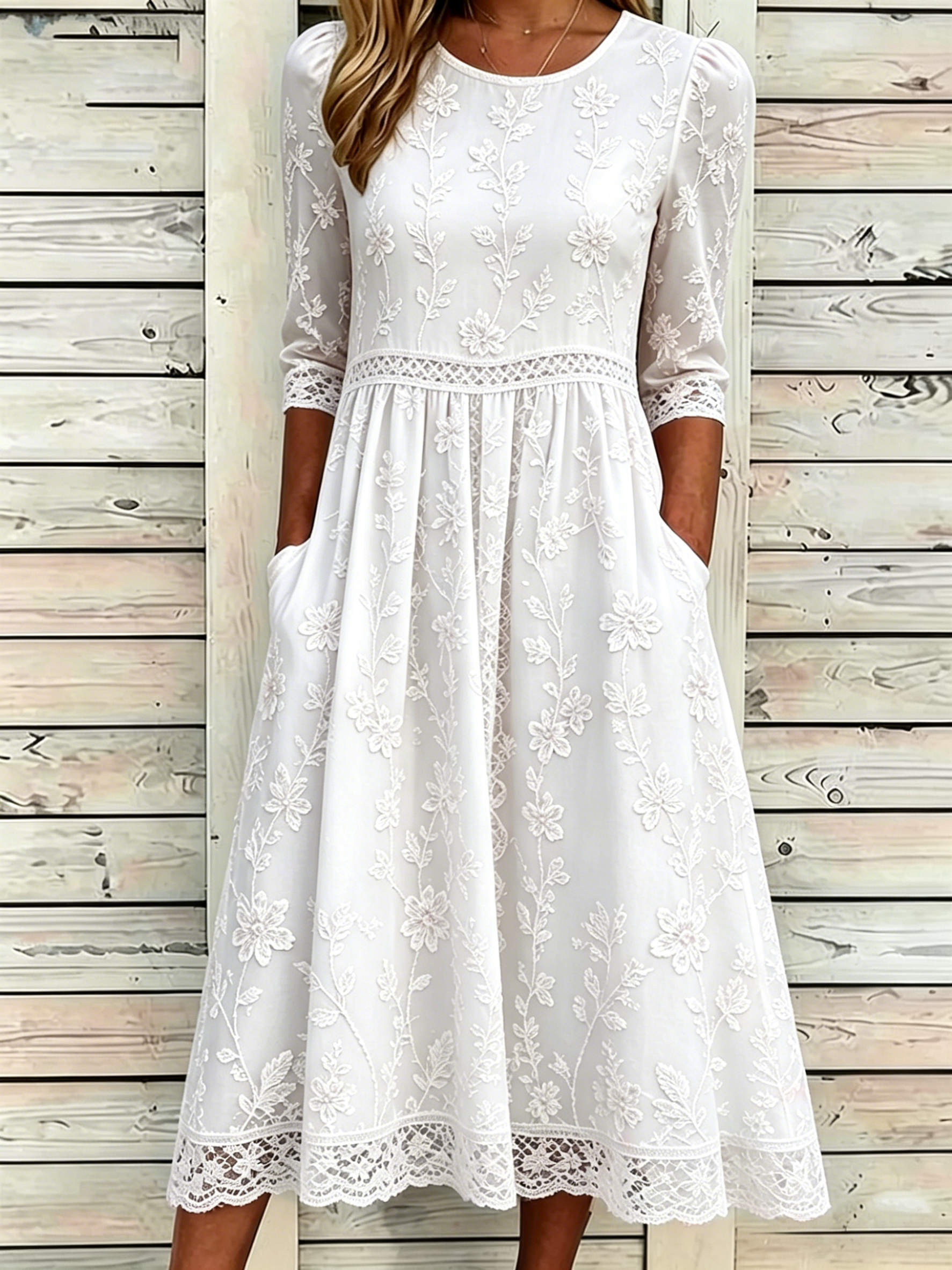 Women's Casual Multi-Color Floral Lace Patchwork Dress