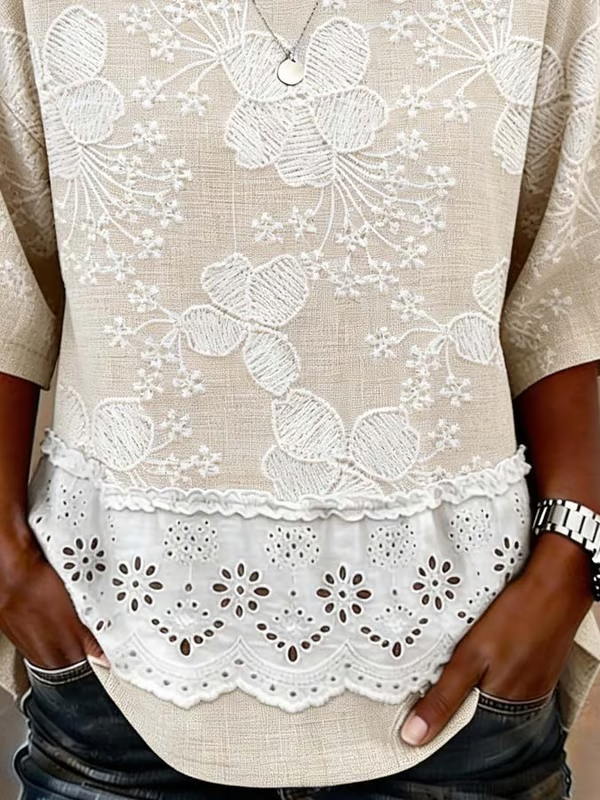 Women's Plant Flower Lace Splicing Top