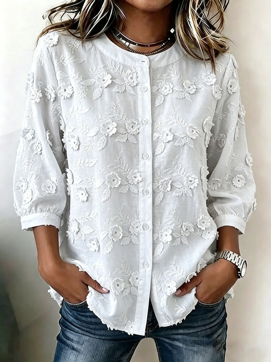 Women'S Casual Floral Print Cotton Linen Top