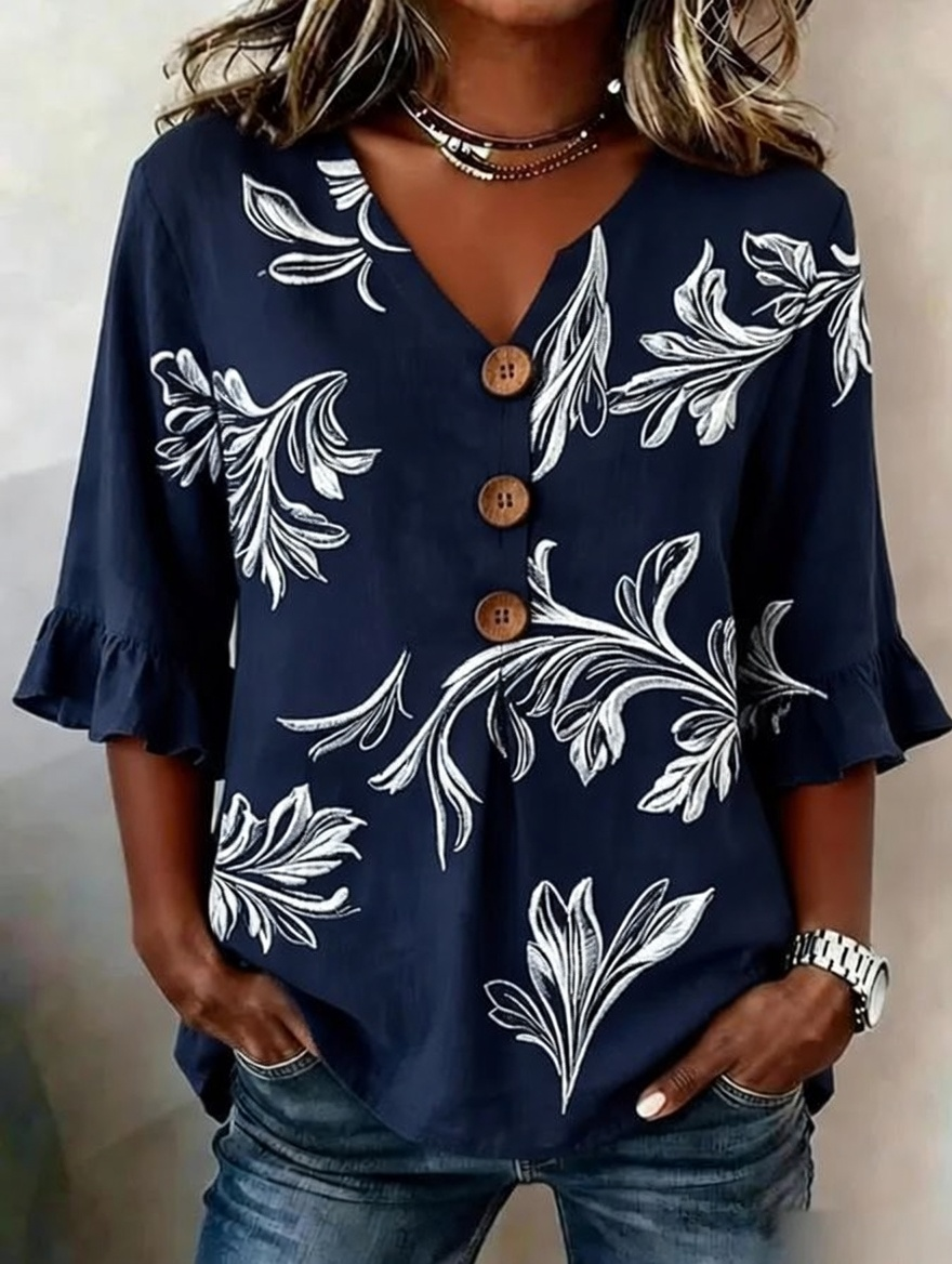 Women'S Floral Art Printed Casual Top