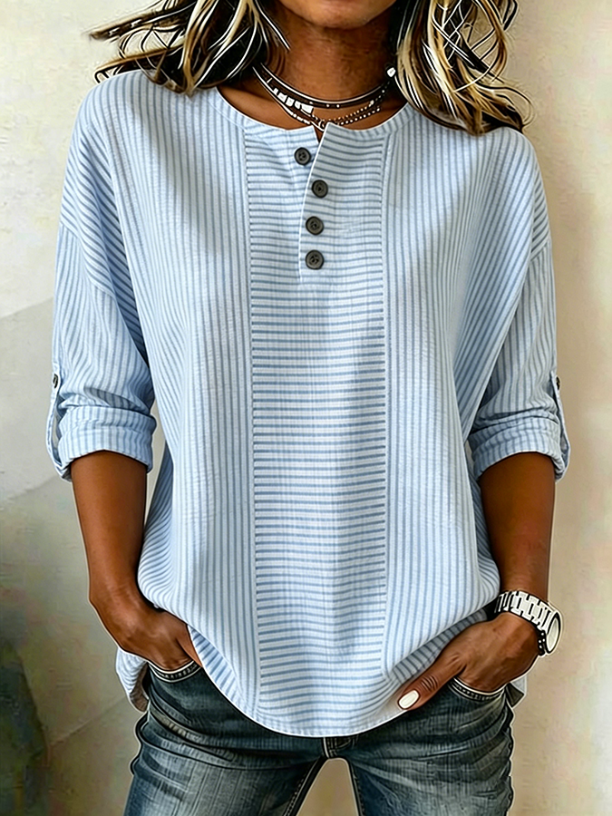 Women'S Cotton And Linen Striped Shirt
